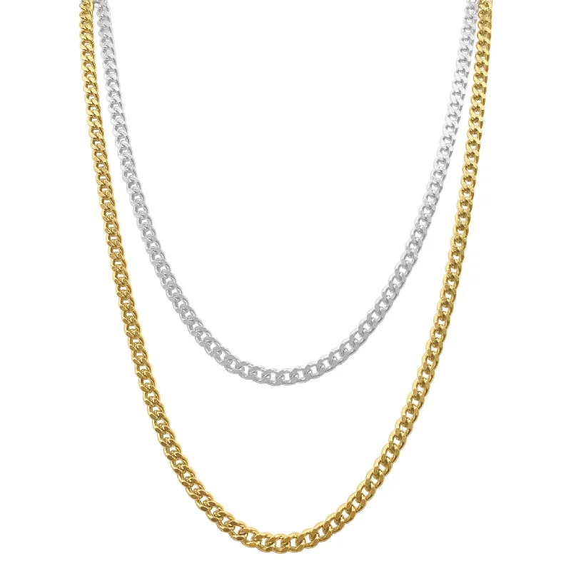 Men's Water Resistant Curb Chain Set silver and gold