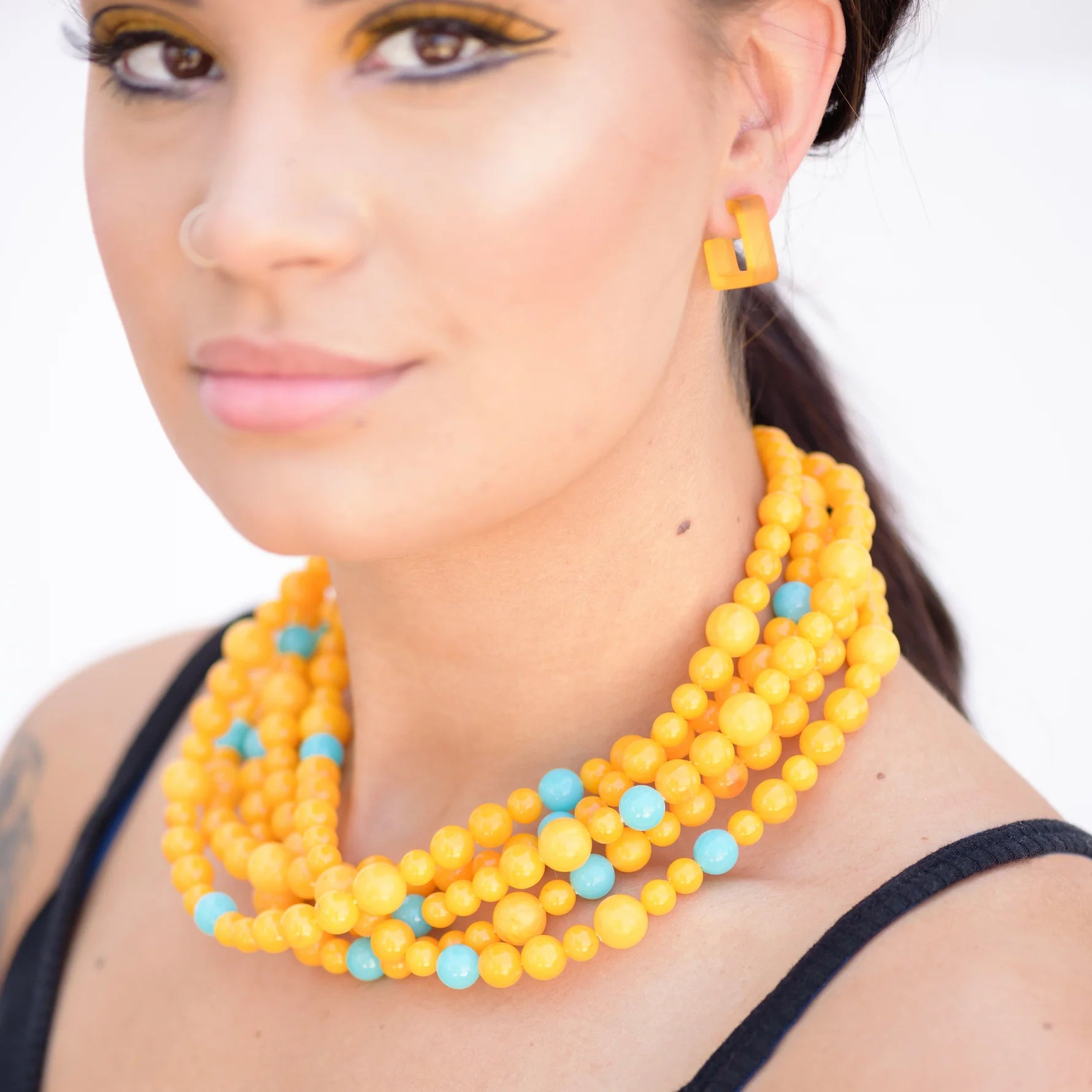 Golden Yellow + Turquoise Sylvie Statement Necklace