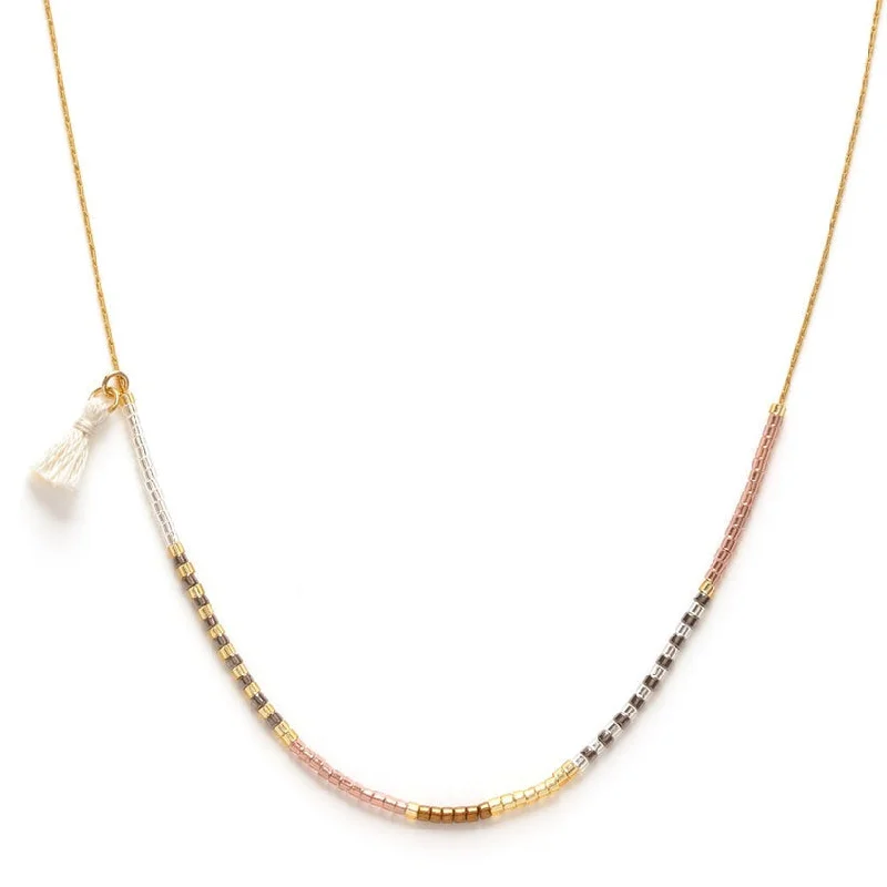 Miyuki Japanese Bead Necklace: Champagne