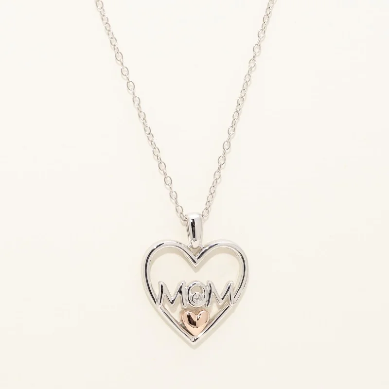 Mom Heart Necklace in Sterling Silver and Rose Gold Plate