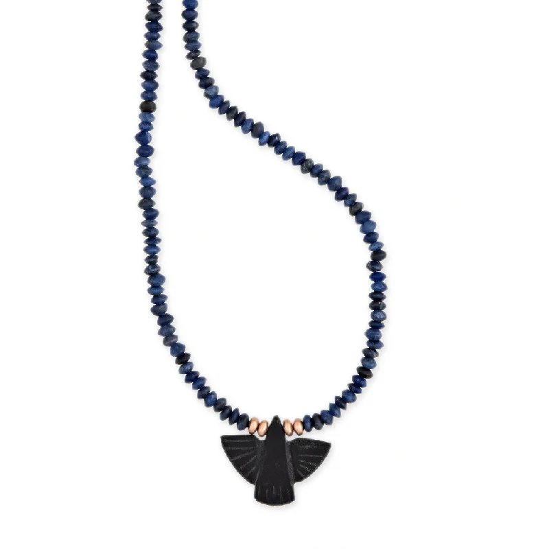 ONYX THUNDERBIRD + GOLD AND LAPIS BEADED NECKLACE