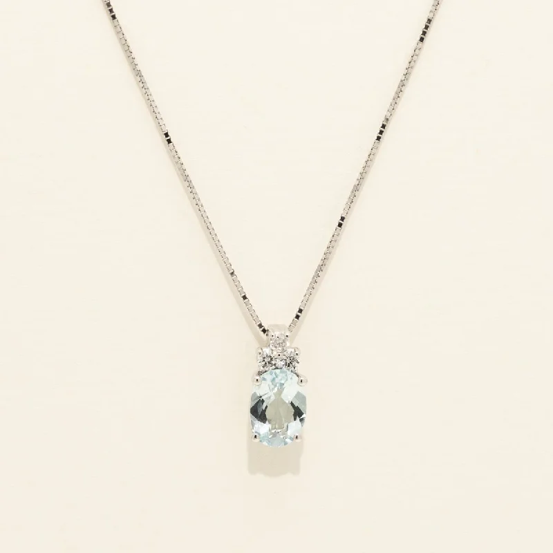 Oval Aquamarine Necklace in 14kt White Gold with Diamonds (1/10ct tw)