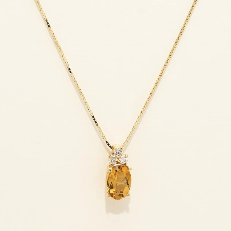 Oval Citrine Necklace in 14kt Yellow Gold with Diamonds (1/10ct tw)