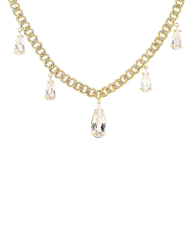 Pave CZ Cuban Necklace w/ Drop Pear CZ