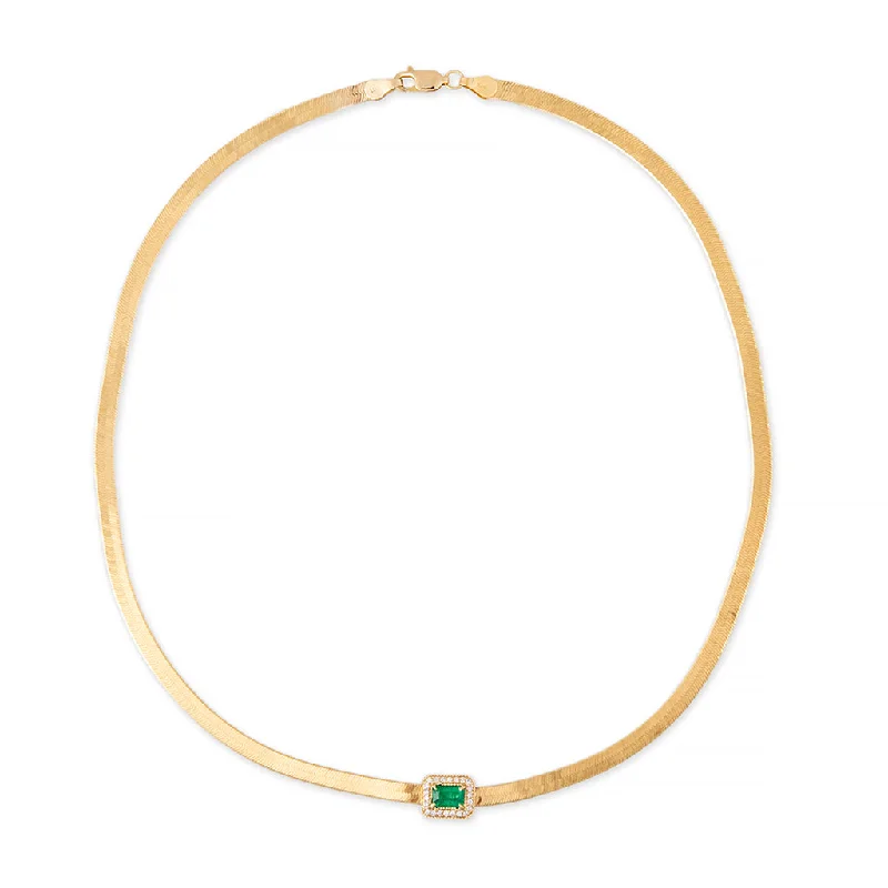 PAVE EMERALD BAGUETTE HERRINGBONE NECKLACE