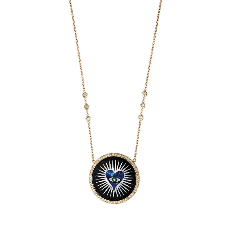 PAVE ONYX INLAY LAPIS HEART BURST NECKLACE