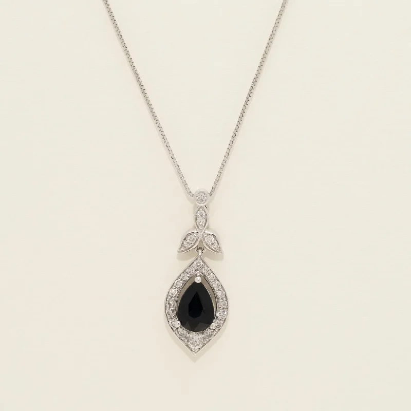 Pear Shape Sapphire Necklace in 14kt White Gold with Diamonds (1/4ct tw)