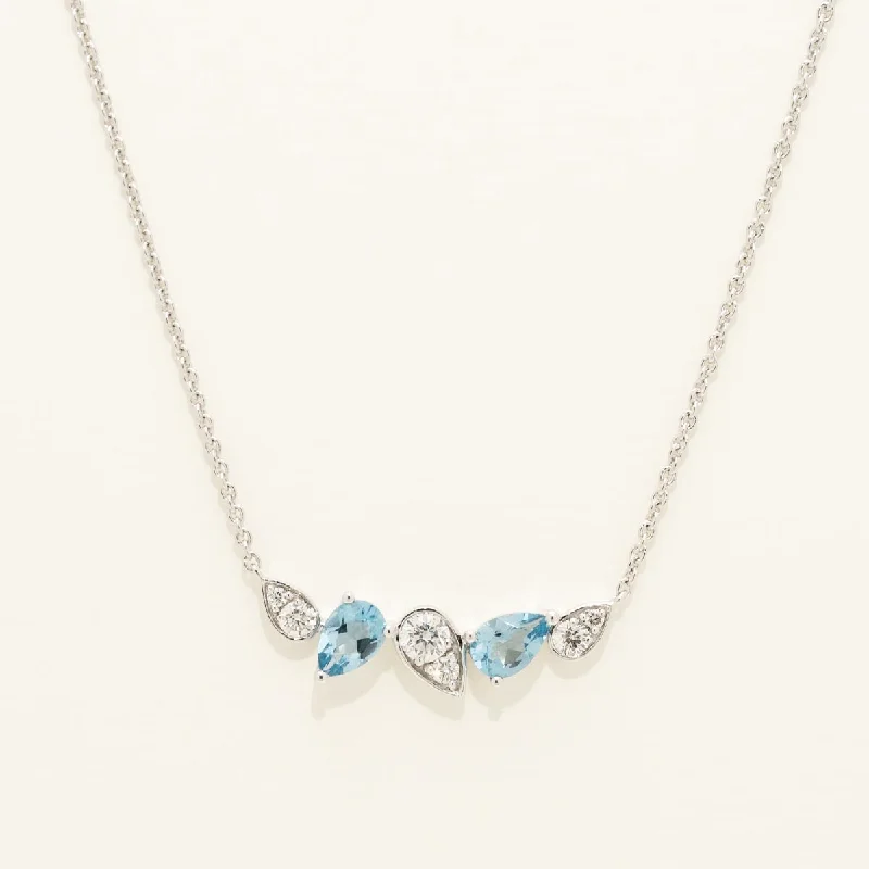 Pear Shaped Blue Topaz Necklace in 14kt White Gold with Diamonds (1/3ct tw)