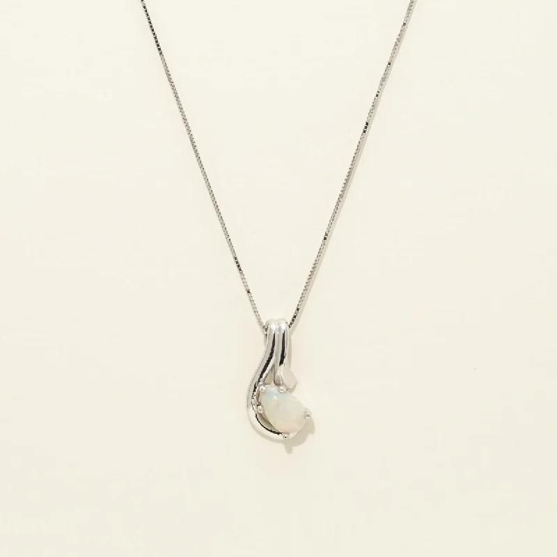 Pear Shaped Opal Necklace in 14kt White Gold