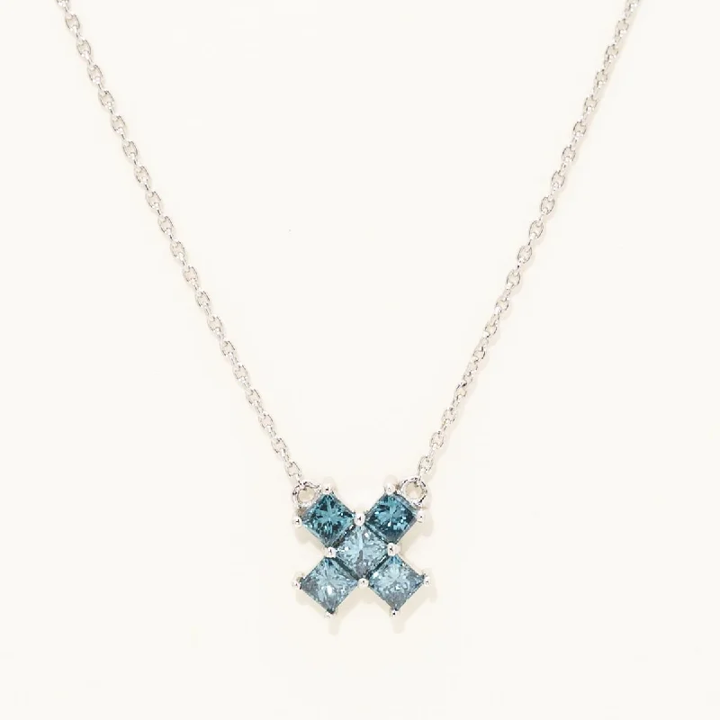 Princess Cut Blue Diamond Necklace in 14kt White Gold (3/8ct tw)