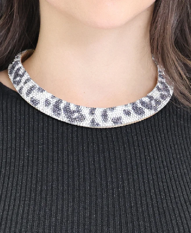 Rhinestone Leopard Print Choker Necklace