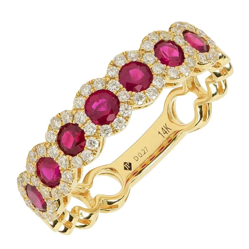 Ruby Halo Band in 14kt Yellow Gold with Diamonds (1/4ct tw)