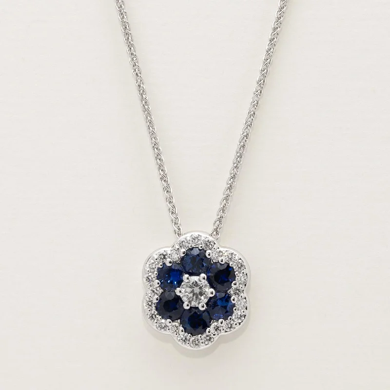 Sapphire Flower Necklace in 18kt White Gold with Diamonds (5/8ct tw)