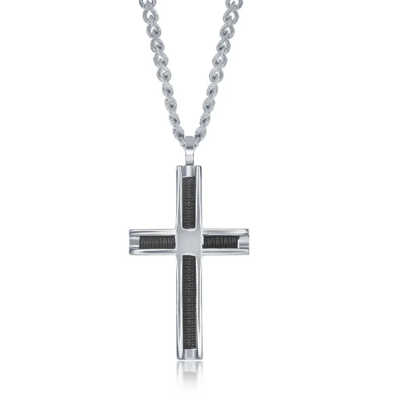 Stainless Steel Polished Black Wire Cross Necklace