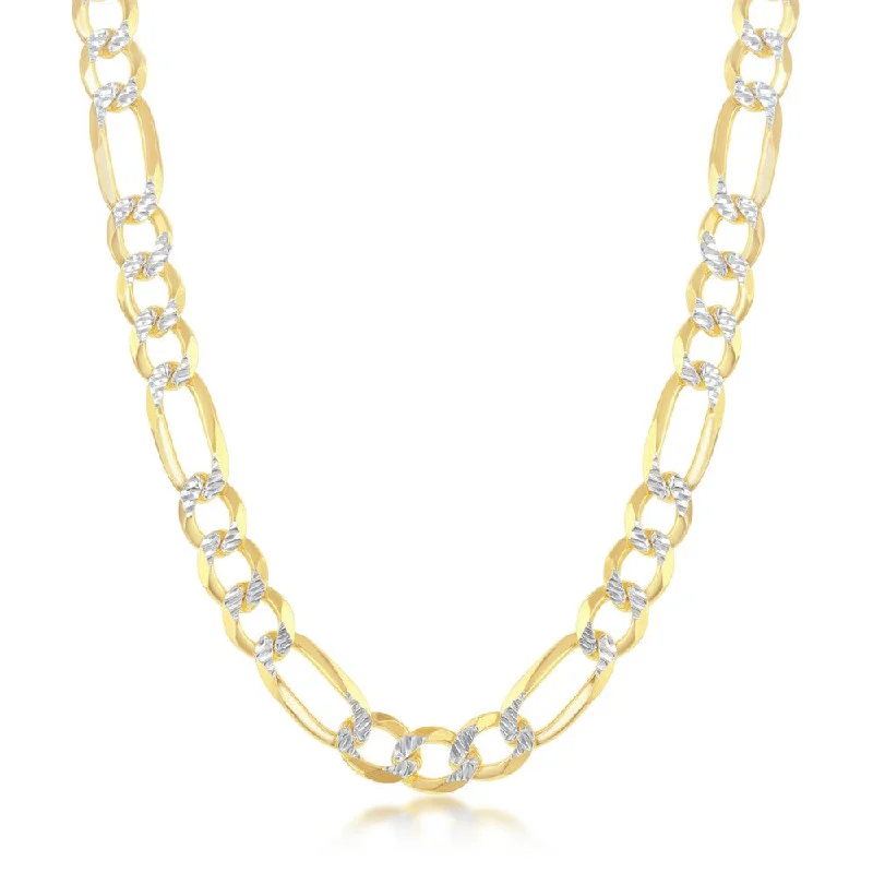 Sterling Silver Pave 7mm Figaro Chain (180 Gauge) - Gold Plated