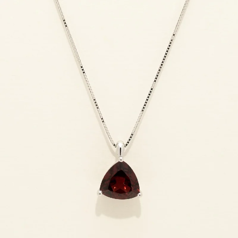 Trillion Cut Garnet Necklace in 14kt White Gold