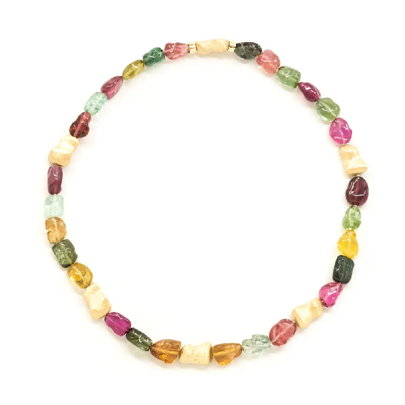 Tumbled Tourmaline & Gold Beads Necklace